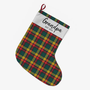 Calcetín Navideño Grande Personalizado Clan de Plaid Buchanan Tartan Check