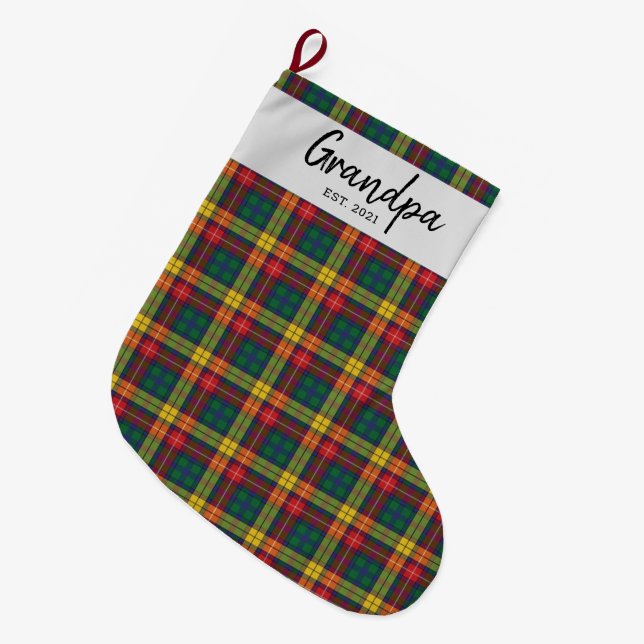 Calcetín Navideño Grande Personalizado Clan de Plaid Buchanan Tartan Check  (Frente (Colgado))
