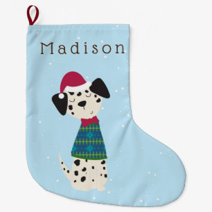 Calcetín Navideño Grande Personalizado Dalmatian en suéter