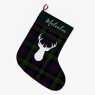 Calcetín Navideño Grande Personalizado de Deer Deer Plaid de Tartan