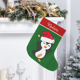 Calcetín Navideño Grande Personalizado de Pingüino Navidades Cutos