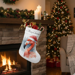 Calcetín Navideño Grande Personalizado de Santa Claus Snowbird Flamingo