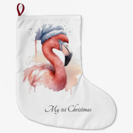 Calcetín Navideño Grande Personalizado de Santa Claus Snowbird Flamingo