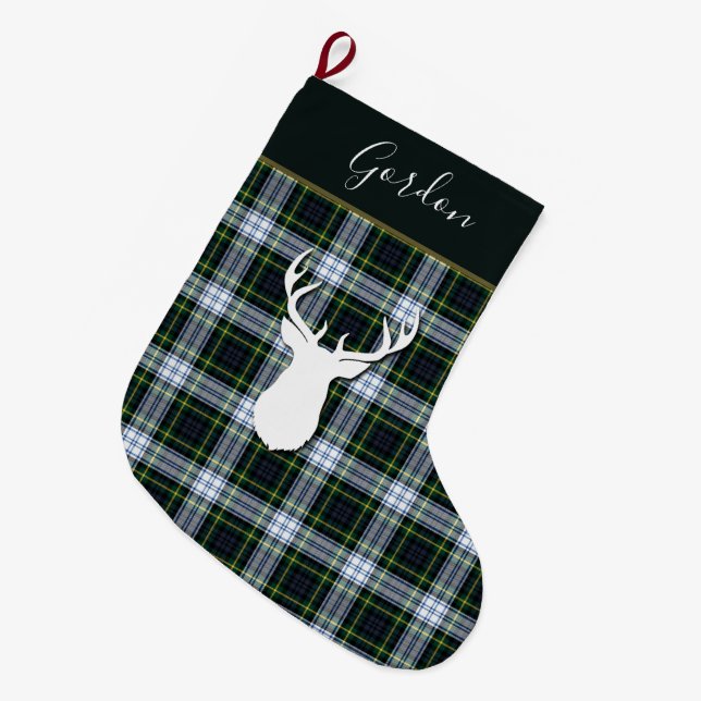 Calcetín Navideño Grande Personalizado del Clan Gordon Deer  (Frente (Colgado))