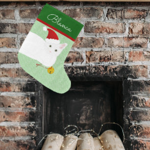 Calcetín Navideño Grande Personalizado el gato blanco Shorthair