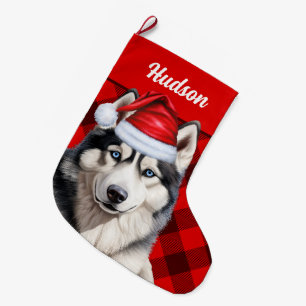 Calcetín Navideño Grande Personalizado el nombre de Husky Dog, el búfalo ro
