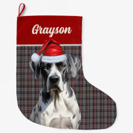 Calcetín Navideño Grande Personalizado el nombre de perro canino gris rojo