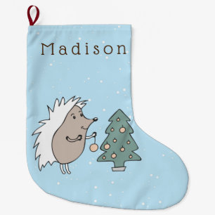 Calcetín Navideño Grande Personalizado Hedgehog y Árbol