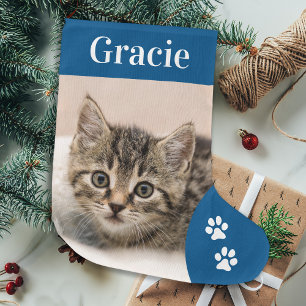 Calcetín Navideño Grande Personalizado Mascota gato festividad azul persona