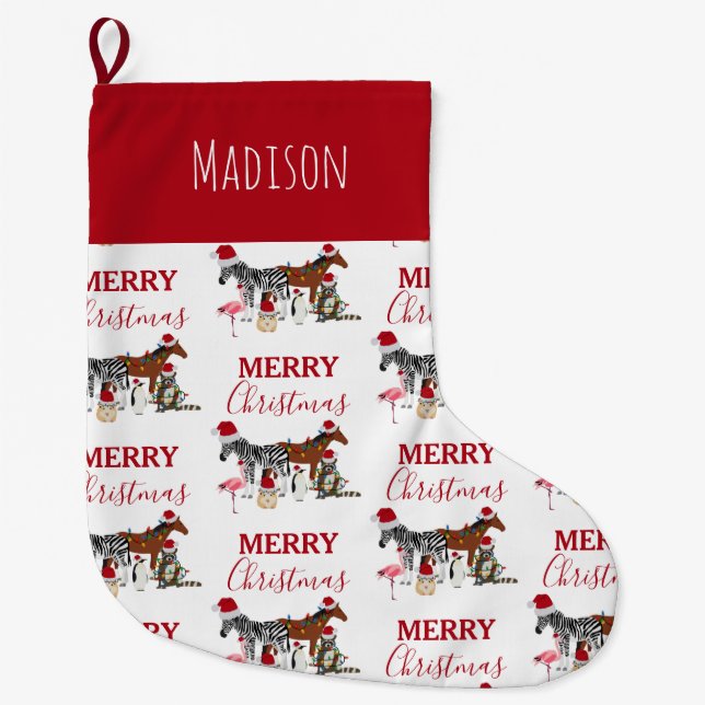 Calcetín Navideño Grande Personalizado Navidades divertidos Animals Santa H (Anverso)