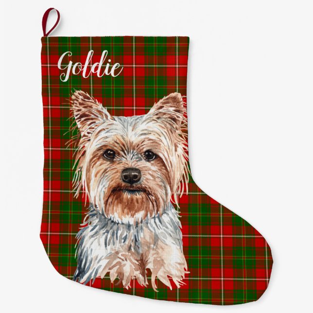 Calcetín Navideño Grande Personalizado perro de Yorkshire Terrier (Anverso)
