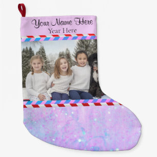 Calcetín Navideño Grande Personalizado Pic/Text Pastel Purpurina Púrpura Ti