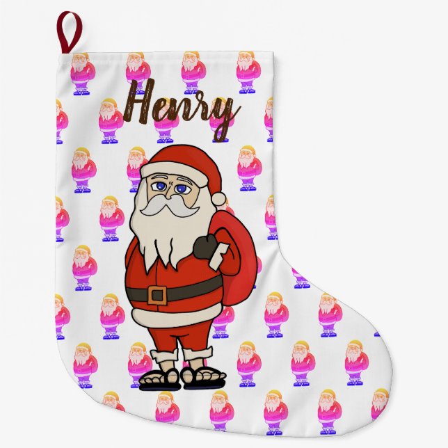 Calcetín Navideño Grande Personalizado Santa Claus Navidades Flip Flops (Anverso)