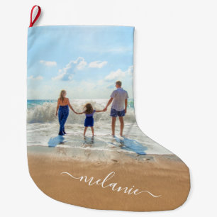 Calcetín Navideño Grande Personalizado Sus Navidades fotográficos se levant