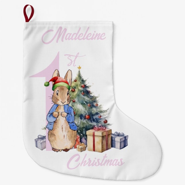 Calcetín Navideño Grande Personalizar el nombre Peter el conejo Primera Nav (Anverso)