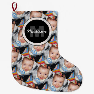 Calcetín Navideño Grande Personalizar Su patrón fotográfico Monograma