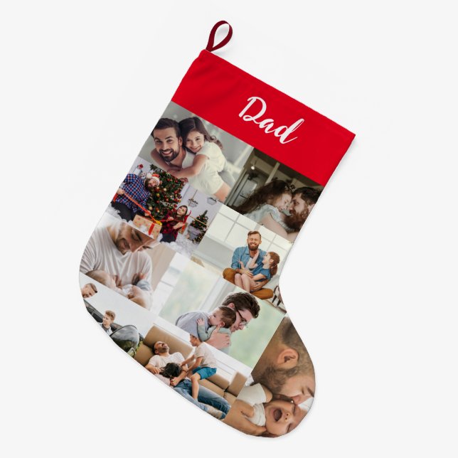 Calcetín Navideño Grande Personalized Dad Photo Collage Christmas Stocking  (Frente (Colgado))