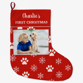 Calcetín Navideño Grande Personalized Dog Photo Name First Christmas Dog