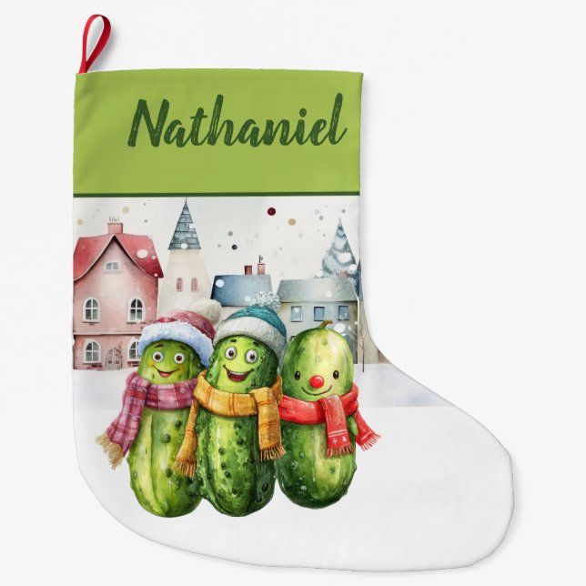 Calcetín Navideño Grande Personalized  Double Sided Pickle (Anverso)
