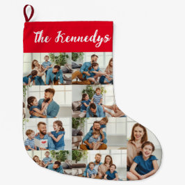 Calcetín Navideño Grande Personalized Family Name & Photo Collage Christmas