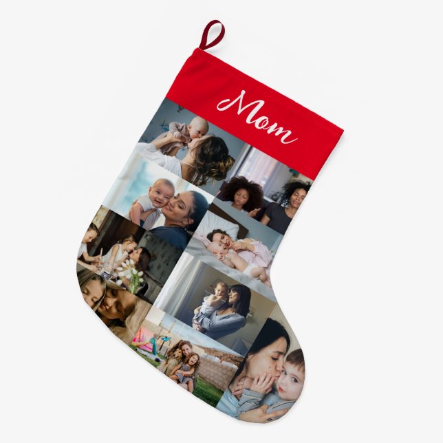 Calcetín Navideño Grande Personalized Mom Photo Collage Christmas Stocking  (Frente (Colgado))