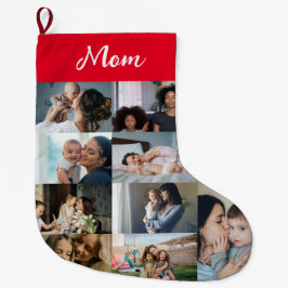 Calcetín Navideño Grande Personalized Mom Photo Collage Christmas Stocking 