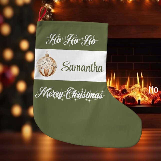 Calcetín Navideño Grande Personalized Nordic Script Christmas Stocking (Earthy colors Christmas stocking,
simple classic warmish watercolor,
rustic  earthy tones Merry Chri)
