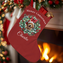 Calcetín Navideño Grande Personalized Pet Christmas with Wreath & Name