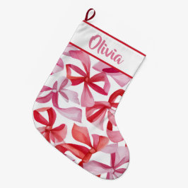 Calcetín Navideño Grande Personalized Red Bows & Ribbons Christmas Stocking