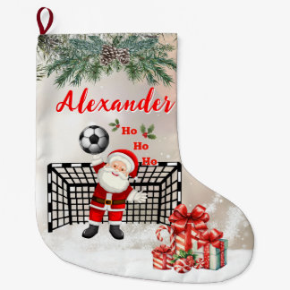 Calcetín Navideño Grande Personalized Santa Soccer Christmas Santa Soccer