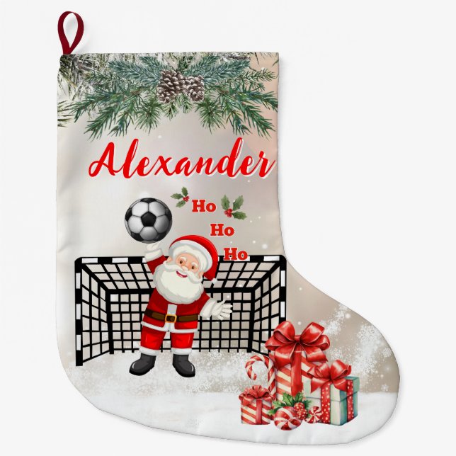 Calcetín Navideño Grande Personalized Santa Soccer Christmas Santa Soccer (Anverso)