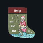 Calcetín Navideño Grande Pesca de Santa Claus<br><div class="desc">Navidades De Pesca De Bass En Santa Claus Se Estallan. ¡Ho! ¡Ho! ¡Ho! ¡Santa atrae a los Navidades! ¡Un caldo perfecto para el pescador o la mujer! Personalizar con su nombre o el de su destinatario.</div>