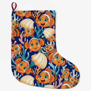 Calcetín Navideño Grande Pez payaso Caricatura lindo Familia Bajo el agua