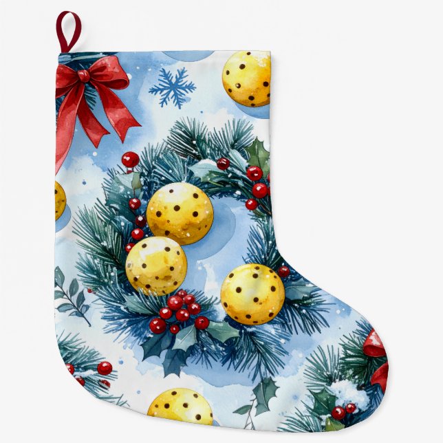 Calcetín Navideño Grande Pickleball Christmas themed (Anverso)