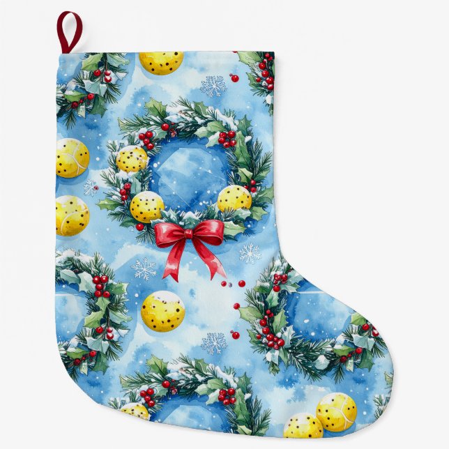 Calcetín Navideño Grande Pickleball Christmas themed (Anverso)