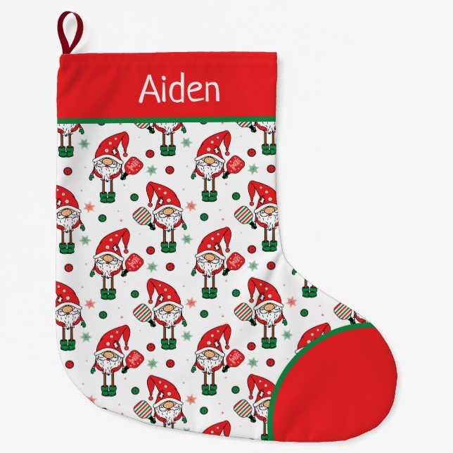 Calcetín Navideño Grande Pickleball Santas (Anverso)