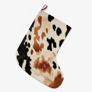 Calcetín Navideño Grande Piel de vaca marrón crema negra