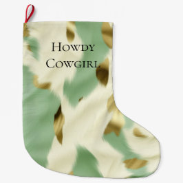 Calcetín Navideño Grande Piel de vaca Mint Green Cream Gold