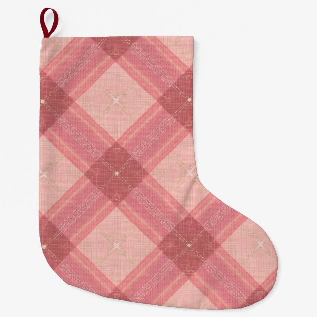 Calcetín Navideño Grande Pink Tartan Dog Christmas Stocking (Anverso)