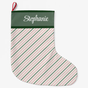 Calcetín Navideño Grande Pinstripe rosa y verde con nombre