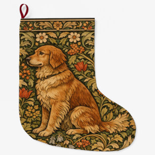 Calcetín Navideño Grande Pintura boho elegante vintage de Golden Retriever
