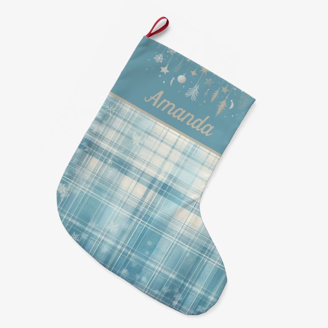Calcetín Navideño Grande Placa azul (Frente (Colgado))