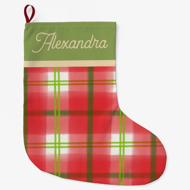 Calcetín Navideño Grande Placa moderna de color rojo verde (Anverso)