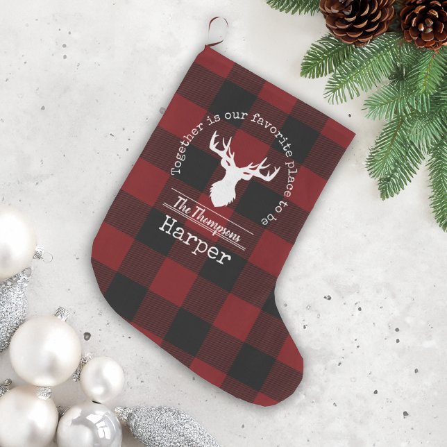 Calcetín Navideño Grande Placa personalizada de búfalo rojo y negro (Subido por el creador)