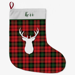 Calcetín Navideño Grande Placa roja verde de Kerr Tartan personalizada