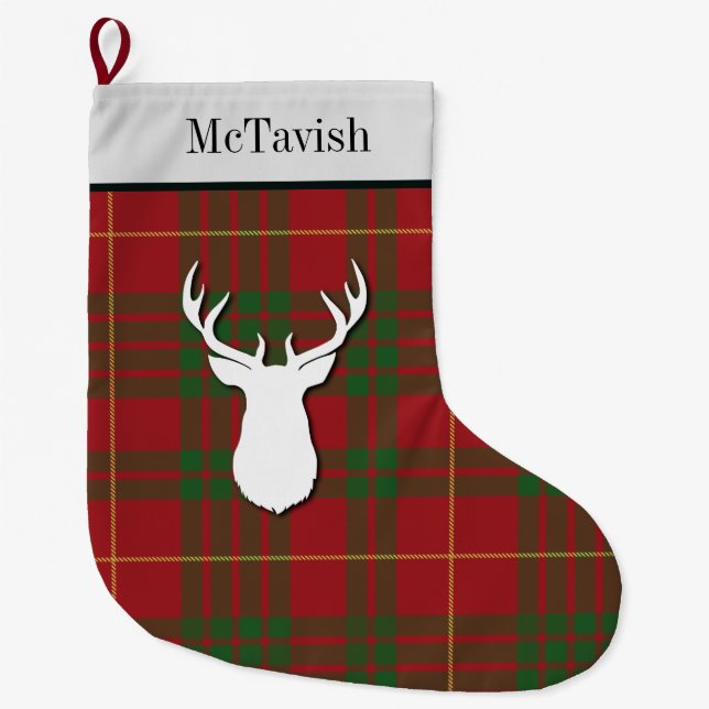 Calcetín Navideño Grande Placa roja verde personalizada McTavish Tartan (Anverso)