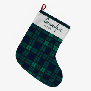 Calcetín Navideño Grande Plaid Familiar  Script Black Watch Tartán