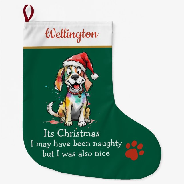 Calcetín Navideño Grande Playful Dog Christmas Stocking –  Cute Festive (Anverso)
