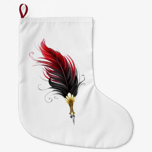 Calcetín Navideño Grande Pluma de plumas rojas con nido de oro