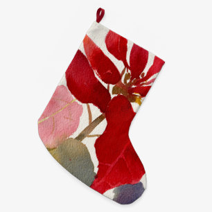 Calcetín Navideño Grande Poinsettia acuarela